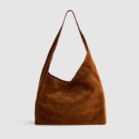 Quince Handbags - Quince Italian Leather Suede Slouchy Shoulder Bag in Whiskey Brown